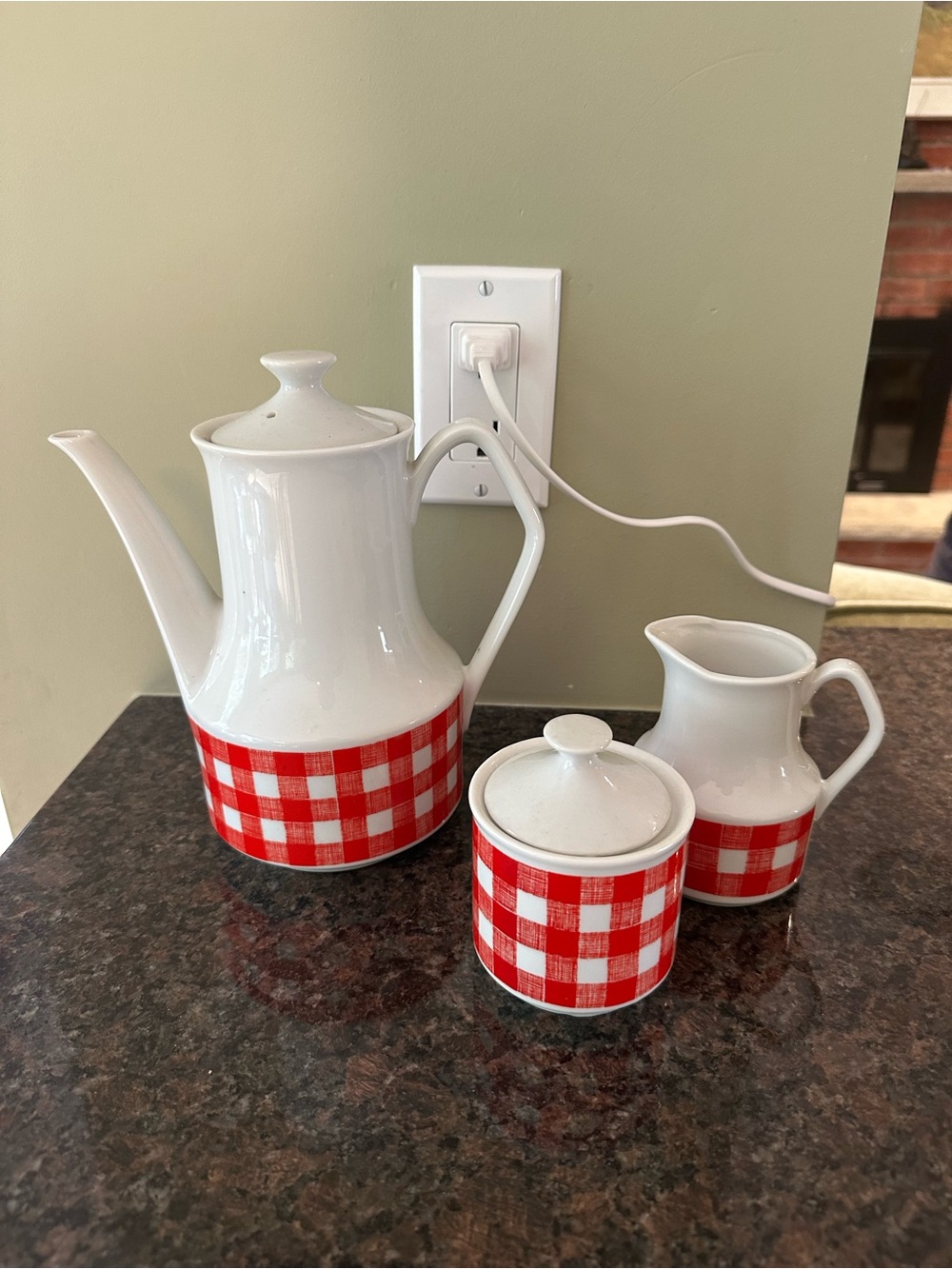 Red Gingham Coffee Set